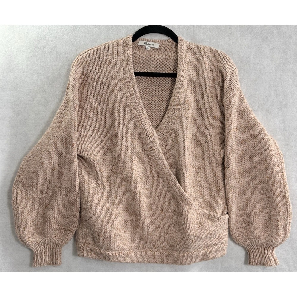 MADEWELL Women Beresford Wrap Front Pullover Sweater Sz M Light Pink